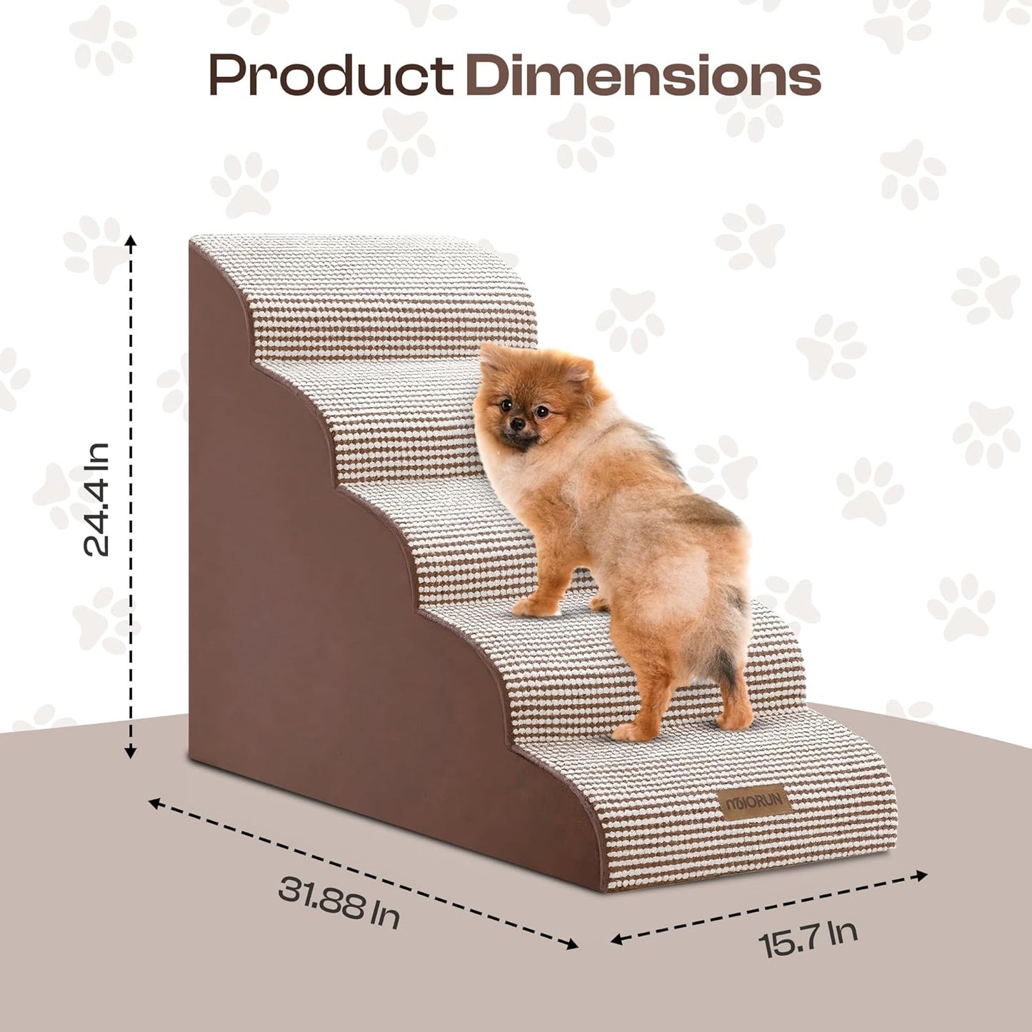 Dog Stairs for High Beds Up to 30", Extra-Tall 5-Step Dog Steps for Bed, 24.5" Tall Foam Pet Stairs for Small & Medium Dogs, Gentle Slope Cat Ramp for Bed with Washable Cover