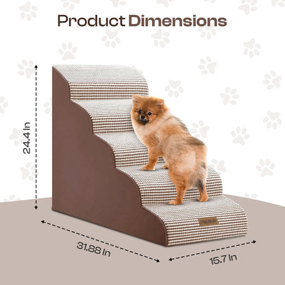 Dog Stairs for High Beds Up to 30", Extra-Tall 5-Step Dog Steps for Bed, 24.5" Tall Foam Pet Stairs for Small & Medium Dogs, Gentle Slope Cat Ramp for Bed with Washable Cover