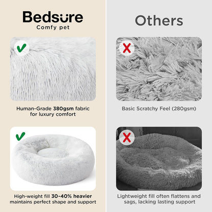 Bedsure Calming Dog Bed Medium Size Dog - Donut Washable Medium Pet Bed, 30 inches Anti-Slip Round Fluffy Plush Faux Fur Cat Bed, Fits up to 45 lbs Pets, Camel