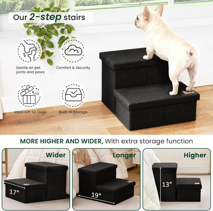 Love's cabin Dog Stairs with Storage 13" H, Foldable Pet Stairs for Small Medium or Large Dogs, Cat Puppy Steps Ramp with Zip up to 150 lbs, Solid Grey, 2 Steps
