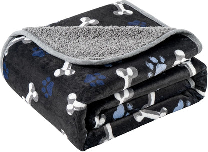 Waterproof Dog Blankets Pet Blanket 50"x60", Soft Fluffy Sofa Car Bed Protector, Reversible Sherpa Fleece Dog Blanket for Large Dogs (Dark Grey-Paws)