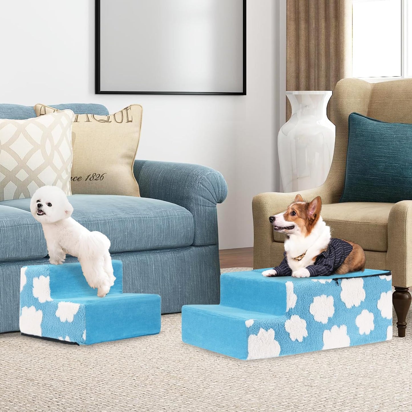 Pet Steps Dog Stairs for Sofa Couch and Bed High Density Sponge Pet Ramp with Removable Washable Cover Non-Slip Base Stable Dog Steps 15.7" H