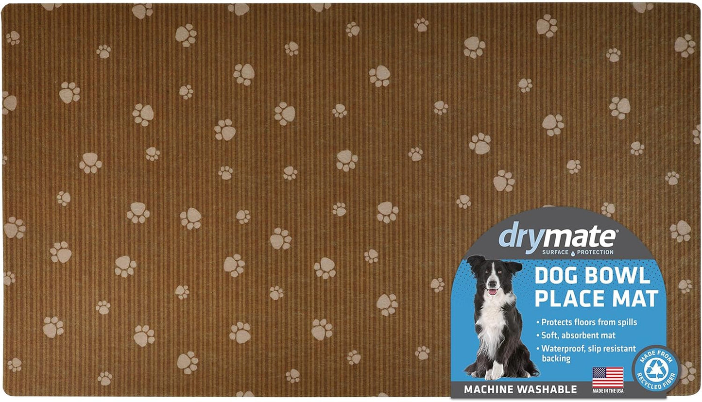 Drymate Pet Bowl Placemat, Dog & Cat Food Feeding Mat - Absorbent Fabric, Waterproof Backing, Slip-Resistant - Machine Washable/Durable (USA Made) (12” x 20”) (Indigo)