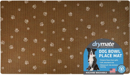 Drymate Pet Bowl Placemat, Dog & Cat Food Feeding Mat - Absorbent Fabric, Waterproof Backing, Slip-Resistant - Machine Washable/Durable (USA Made) (12” x 20”) (Indigo)