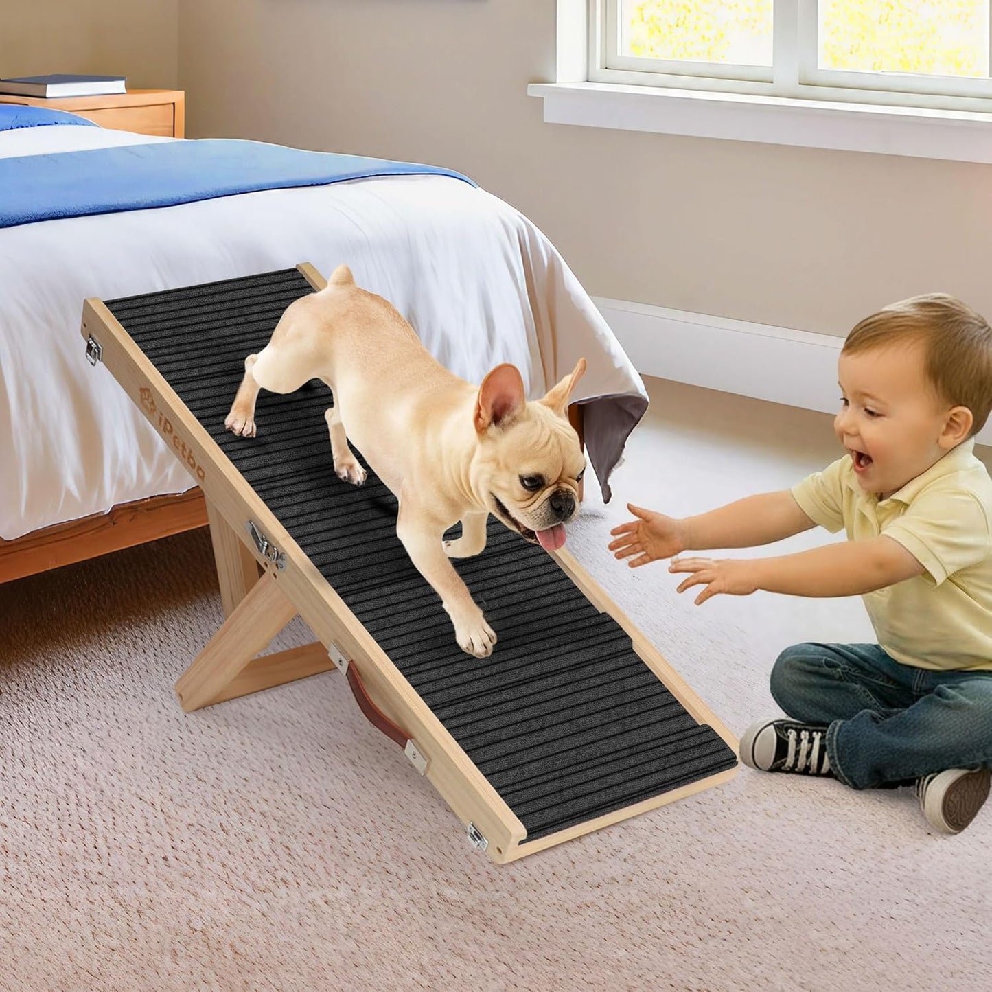 Dog Ramp for Bed & Couch for Small & Medium Dogs - Joint-Friendly, Anti-Slip, Adjustable, Odor-Free, Up to 70 lbs