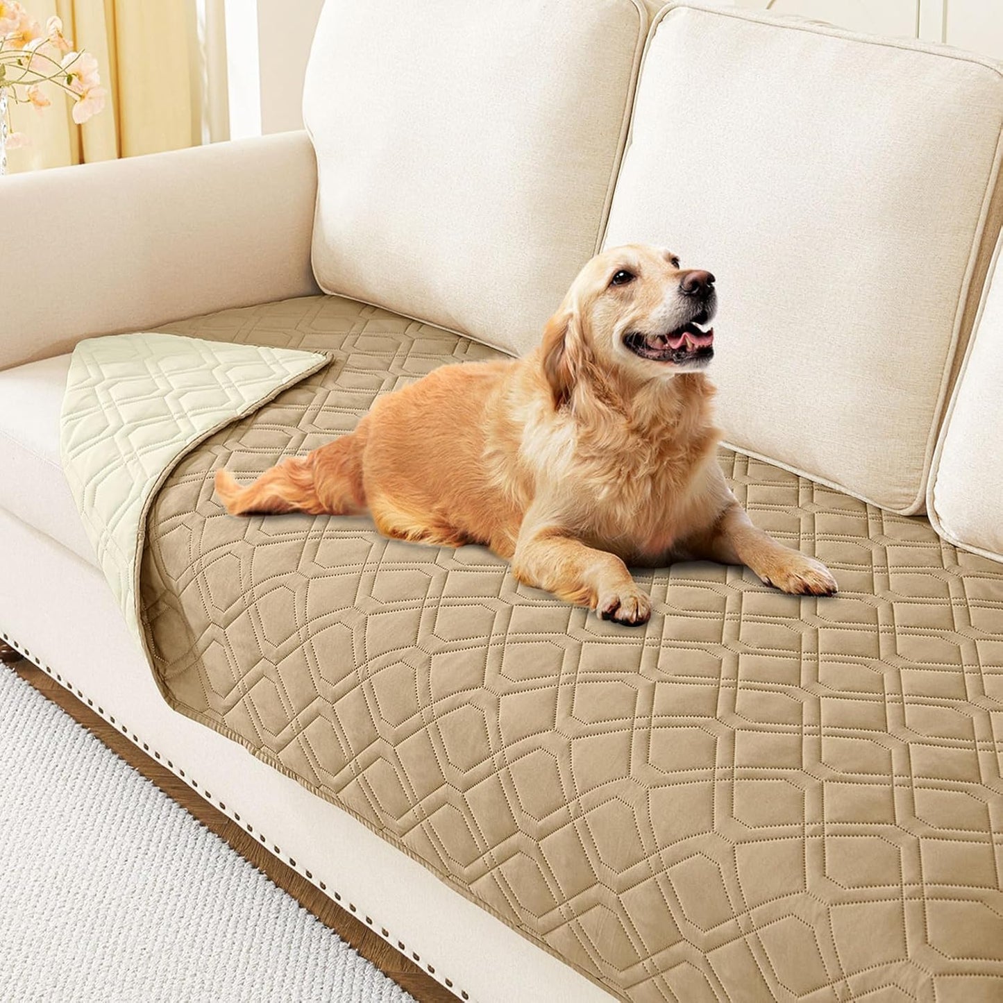 hyha Waterproof Dog Bed Blanket, Soft Pet Blankets, Waterproof Couch Cover for Dogs, Reversible Sofa Covers Washable for Furniture (30x70 Inch, Taupe/Beige)