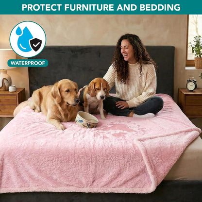 PetAmi Fluffy Waterproof Dog Blanket for Couch and Bed, Reversible Sherpa Pet Throw, Pee Proof Furniture Protector Sofa Cover, Washable Cat Blanket for Medium Large Dogs and Cats (Beige Cream, 60x80)