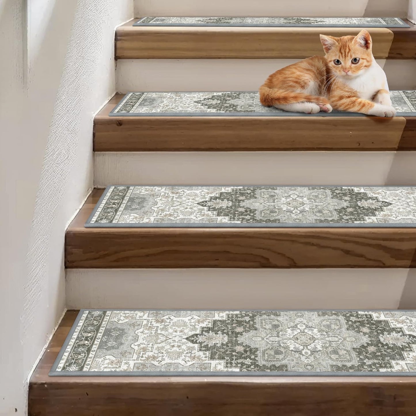 sarben Non Slip Stair Treads for Wooden Steps 15PCS - 8"x30" Indoor Safety Carpet, Edging Mats with TPE Adhesive Backing, Pet and Elderly Friendly Stair Rugs (Taupe) - Colors A