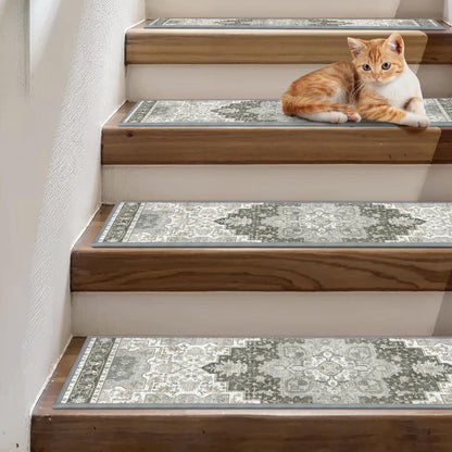sarben Non Slip Stair Treads for Wooden Steps 15PCS - 8"x30" Indoor Safety Carpet, Edging Mats with TPE Adhesive Backing, Pet and Elderly Friendly Stair Rugs (Taupe) - Colors A