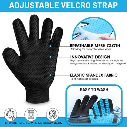 Upgrade Pet Grooming Gloves, Grooming Gloves for Dogs, Cats, Rabbits & Horses with Long and Short Hair, Efficient Pets Hair Remover Mittens - 1 Pair (Blue)