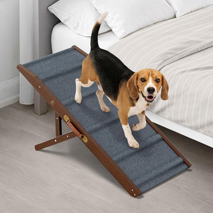 Adjustable Dog Ramp - 50" L x 18.5" W Ramp for Large Dogs to Get on Bed with 6 Incline Levels & Non-Slip Traction Carpet - Also Ideal for Medium & Large Breeds (Natural)