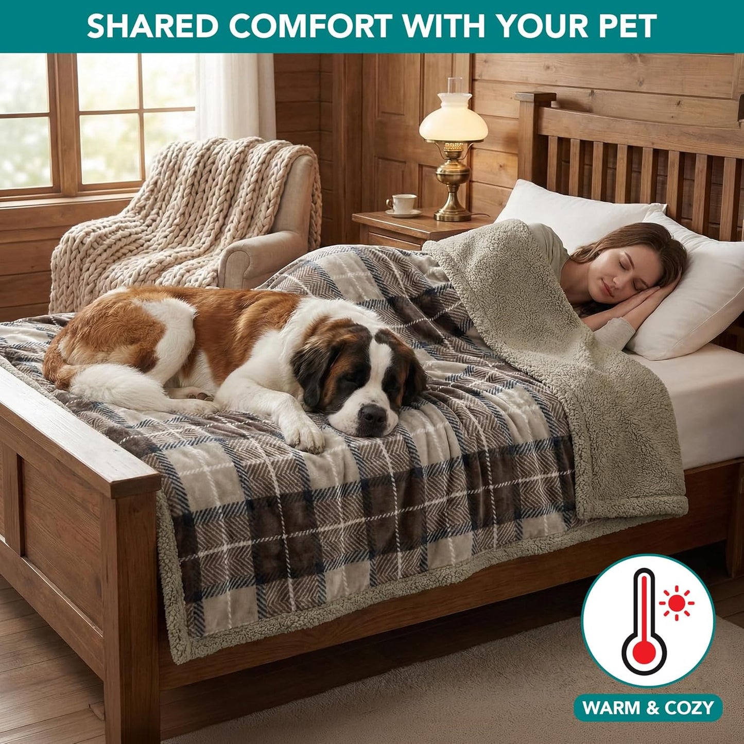 PetAmi Waterproof Dog Blanket for Couch, Large 60x40, Pee Proof Sherpa Fleece Reversible Pet Throw, Furniture Protector for Bed Sofa Kennel, Soft Washable Cover for Medium Dogs Cats, Grey Sherpa