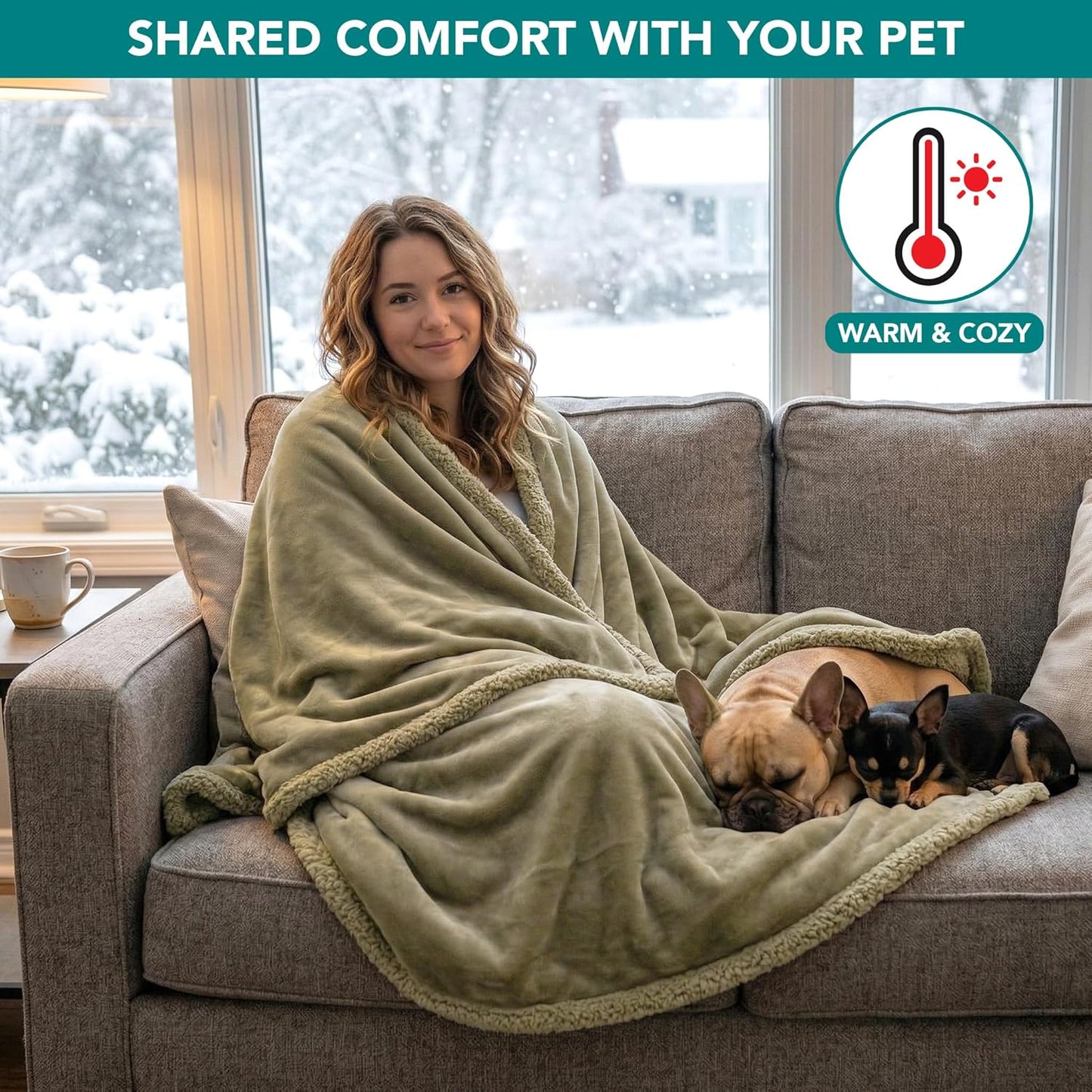 PetAmi Waterproof Dog Blanket for Couch, Large 60x40, Pee Proof Sherpa Fleece Reversible Pet Throw, Furniture Protector for Bed Sofa Kennel, Soft Washable Cover for Medium Dogs Cats, Grey Sherpa