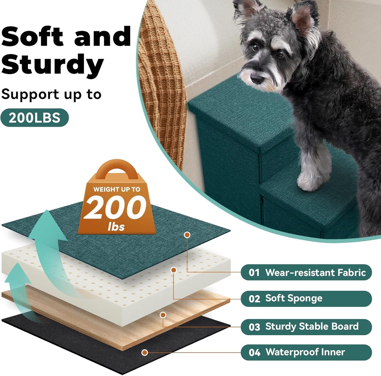 Zerbuger Wider Dog Ramp for High Bed with Storage 18" H, Foldable Dog Stairs for Small Medium Large Older Senior Animal, Sturdy Dog Step for Climbing Bed or Couch, Arthritis-Friendly (Gray, No Condo)