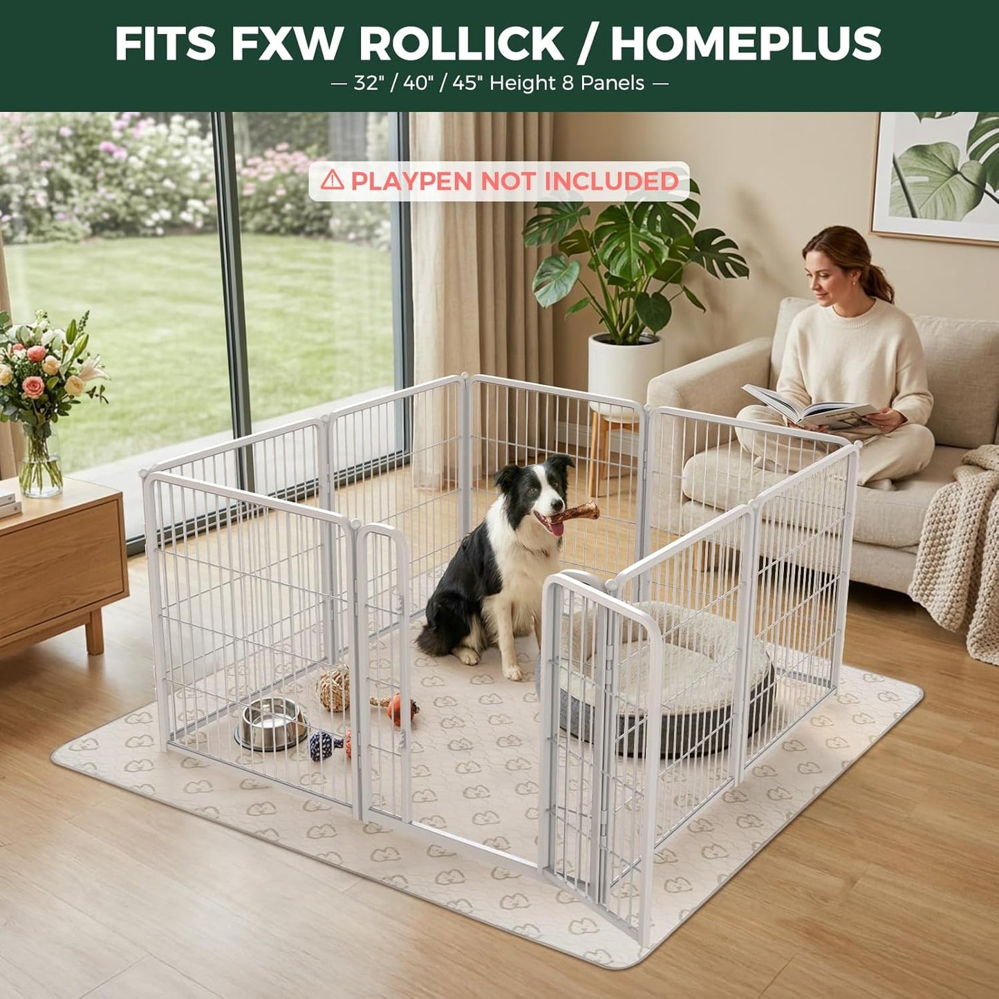 FXW Washable Pee Pads for Dogs, Puppy Pads with Super Absorbent, Specifically Designed for FXW Rollick/Homeplus 24inch 6 Panels Dog Playpen, 39" x 63" Rectangle, Khaki, 1 Pack