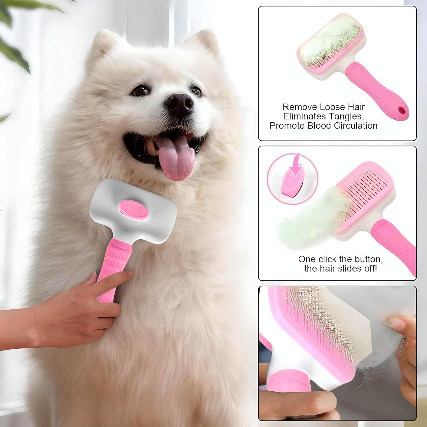 Self-Cleaning Slicker Brush, Dog Cat Bunny Pet Grooming Shedding Brush, Easy to Remove Loose Undercoat, Pet Massaging Tool Suitable for Pets with Long or Short Hair (Black)