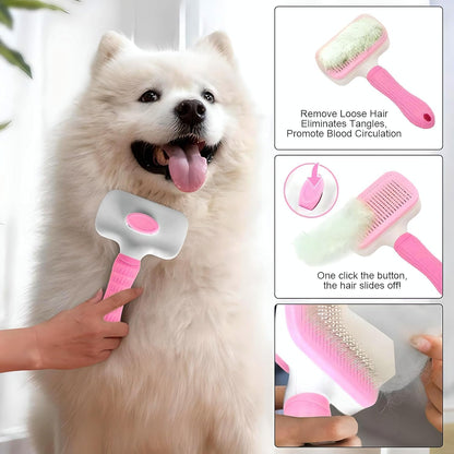 Self-Cleaning Slicker Brush, Dog Cat Bunny Pet Grooming Shedding Brush, Easy to Remove Loose Undercoat, Pet Massaging Tool Suitable for Pets with Long or Short Hair (Black)
