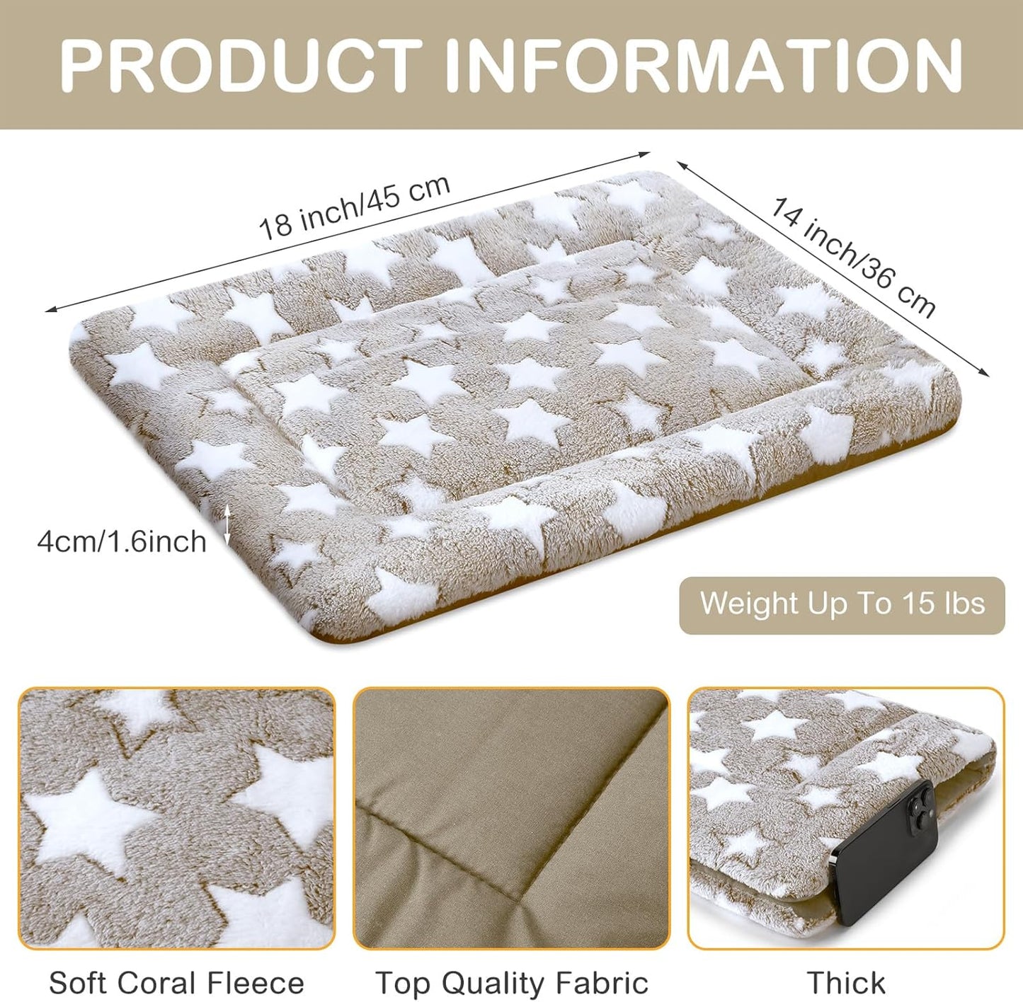 VitalCozy 4 Pcs Dog Crate Pads, Ultra Soft Warm Washable Anti-Slip Kennel Bed Mat for Pets, Reversible, Replaceable, Cage Liner for Small Medium Large Dogs and Cats (18 x 24 x 1.6 Inch,Star,Gray)