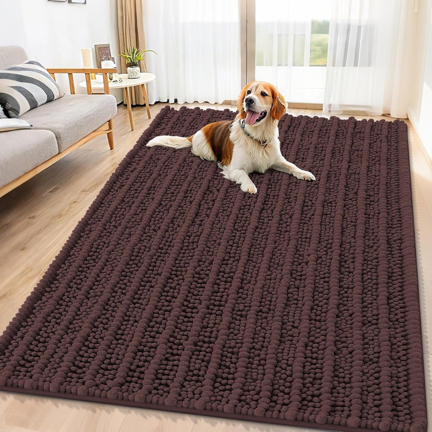 Smiry Dog Door Mat for Muddy Paws 30x20, Extra Soft Absorbent Chenille Doormat, Trap Moisture and Dirt, Non-Slip Machine Washable Front Door Mat for Indoor Entrance Inside Floor, Grey