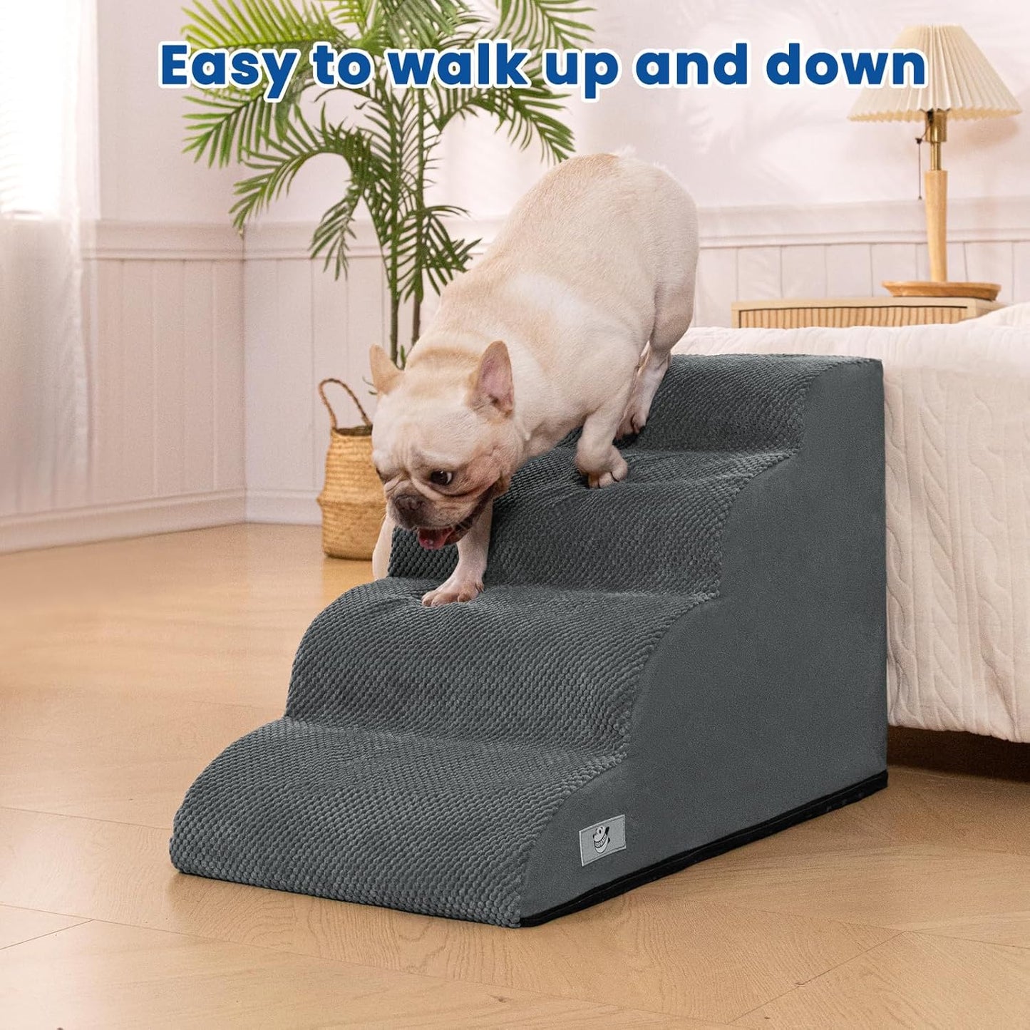 Airpanda Dog Stairs for Small Dogs and Cats – 3 Step Pet Ramp for Couch & Sofa, Non-Slip Dog Steps for Pets, Washable Cover, High-Density Support Foam for Easy Climbing,Beige