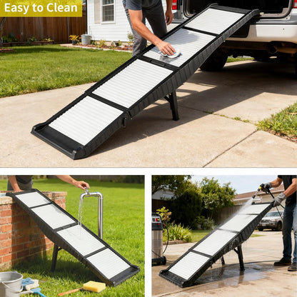 Foldable Dog Ramp for Cars, 8 Adjustable Heights Pet Ramp with Support Legs, Non-Slip & Easy to Clean Portable Dog Ramp, Supports 220 lbs, Foldable to Carry-On Size, Ideal for Large Dogs