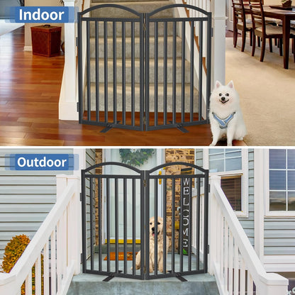 Malier Metal Freestanding Dog Gate, 32'' Height Outdoor Indoor Dog Fences, Extra Wide Foldable Puppy Gate for Stairs (Black, 【2 Panels】 40''W × 32''H)