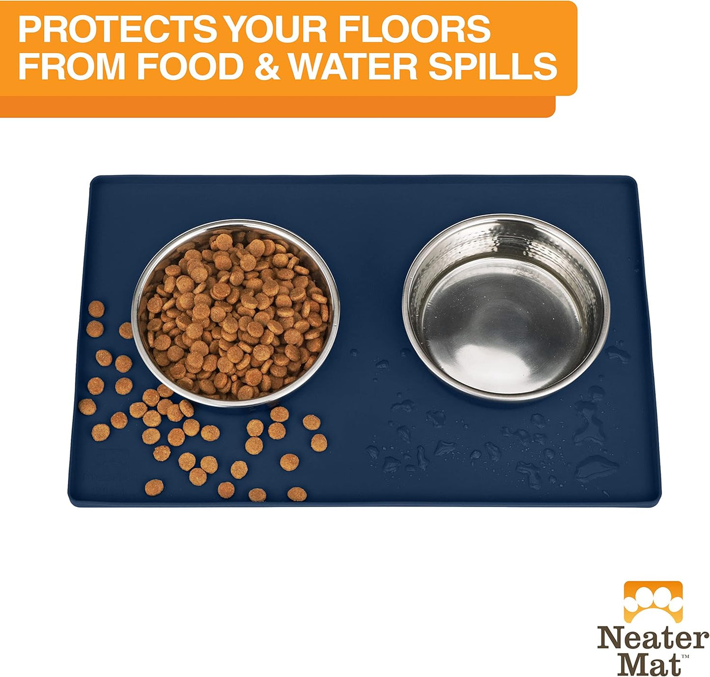 Neater Pet Brands Neater Mat Cat & Dog Food Mat, Waterproof & BPA-Free Silicone Placemat with Raised Edge for Under Food and Water Bowls, 19" x 12", Gunmetal Grey