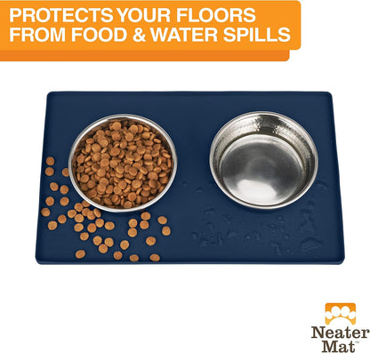 Neater Pet Brands Neater Mat Cat & Dog Food Mat, Waterproof & BPA-Free Silicone Placemat with Raised Edge for Under Food and Water Bowls, 19" x 12", Gunmetal Grey