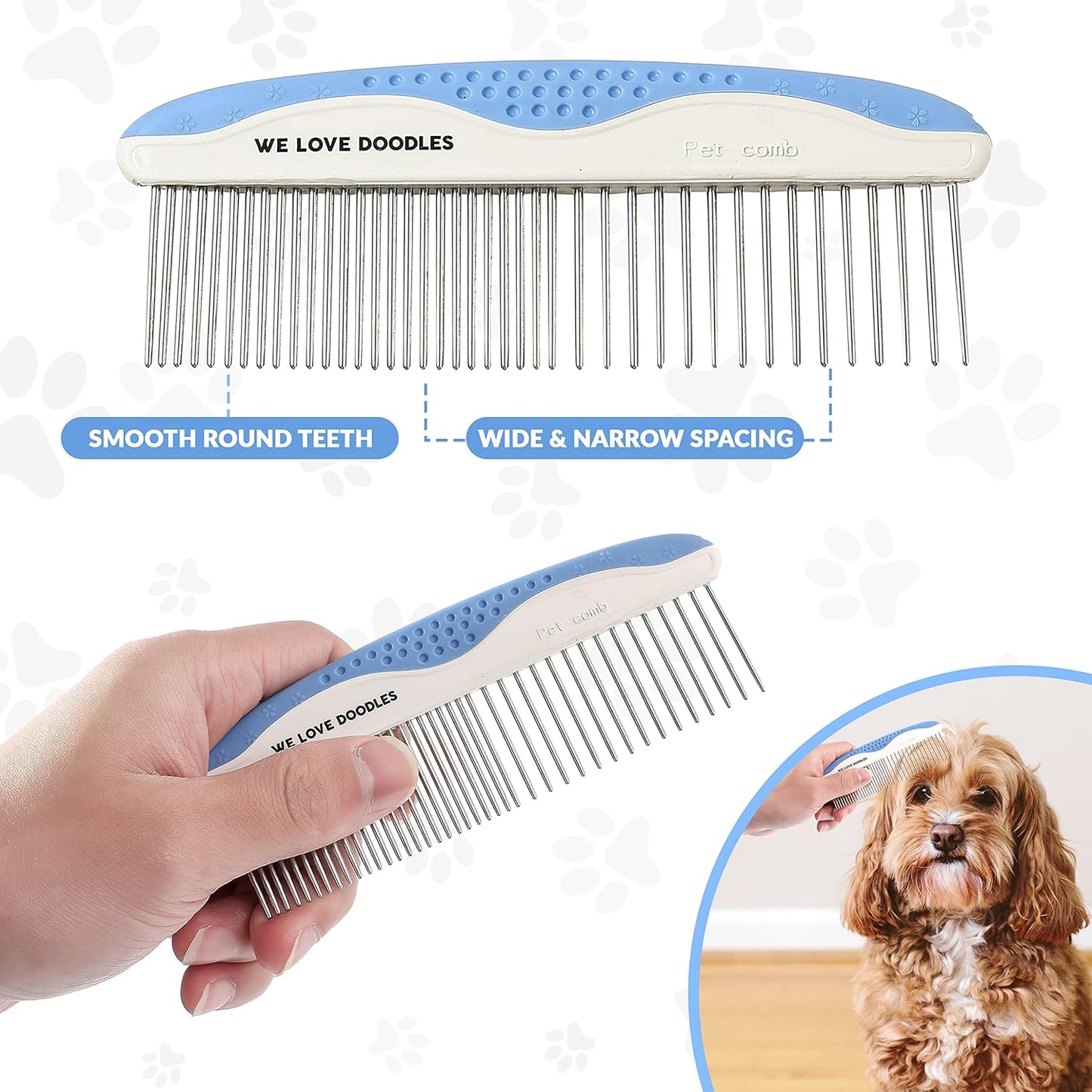 Metal Dog Combs for Grooming Matting, Doodle Brush, Dematting Pet Comb, Grooming Tools, Detangler Brush, Dematting Tools for Dogs, 2 Pack