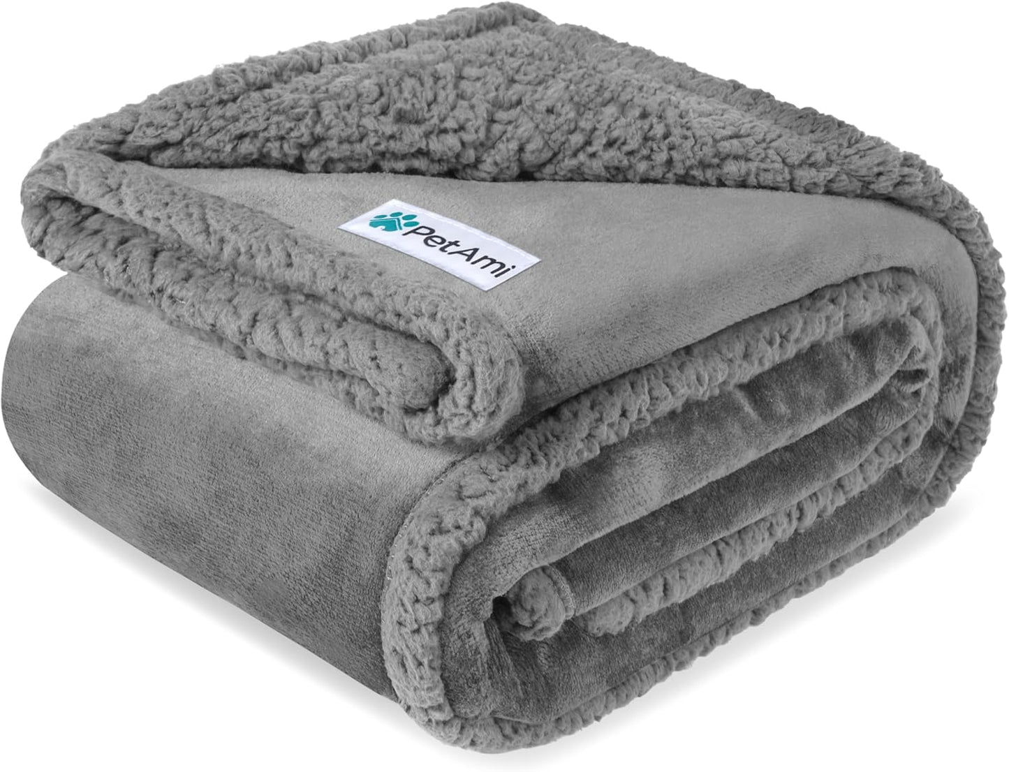 PetAmi Waterproof Dog Blanket for Couch, Large 60x40, Pee Proof Sherpa Fleece Reversible Pet Throw, Furniture Protector for Bed Sofa Kennel, Soft Washable Cover for Medium Dogs Cats, Grey Sherpa