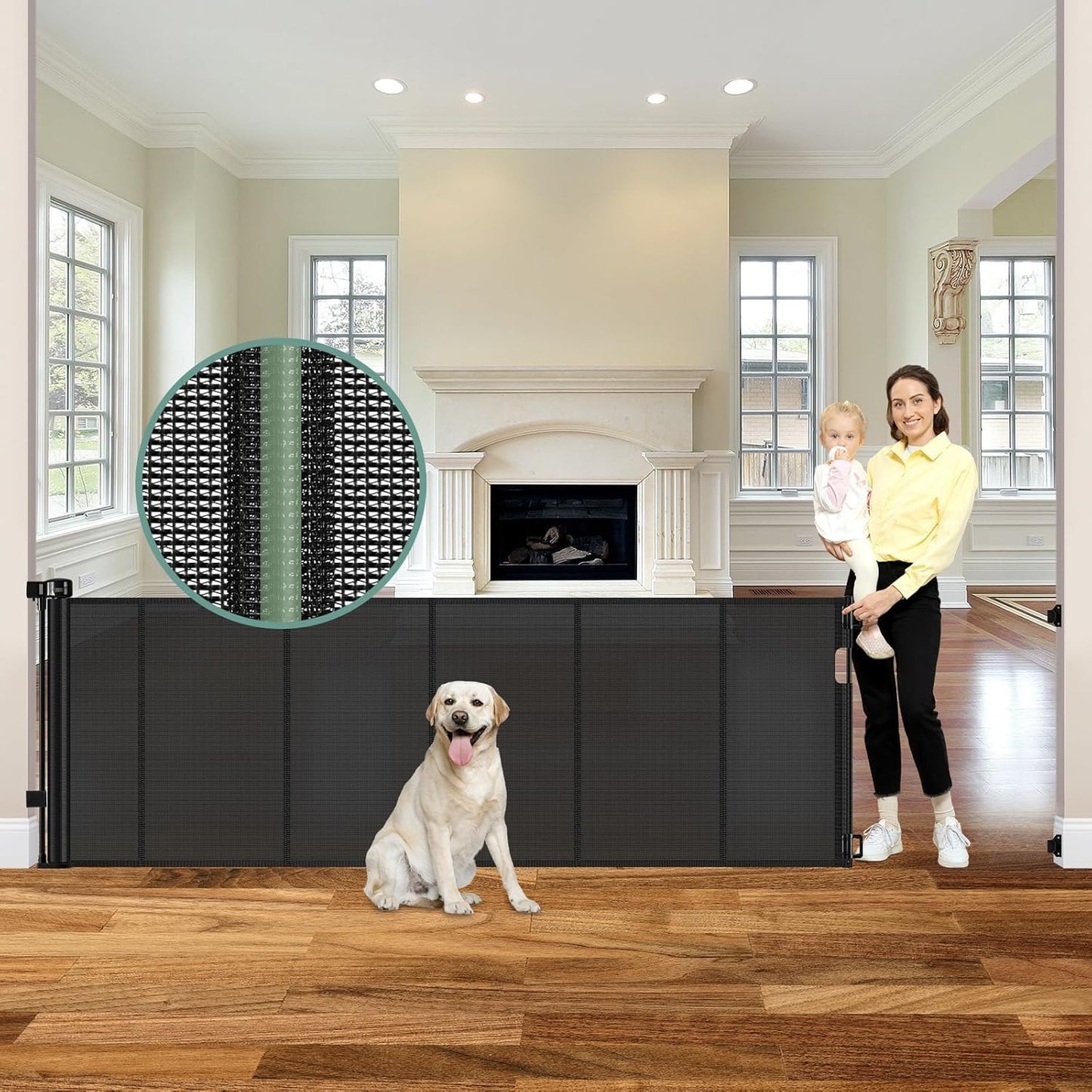 Reinforced 80 Inch Retractable Baby Gate Extra Wide Baby Gate for Wide Openings, Indoor/Outdoor Retractable Dog Gate for Doorway, Mesh Dog Gate Indoor Prevent Babies/Pets from Crawling Under, Black
