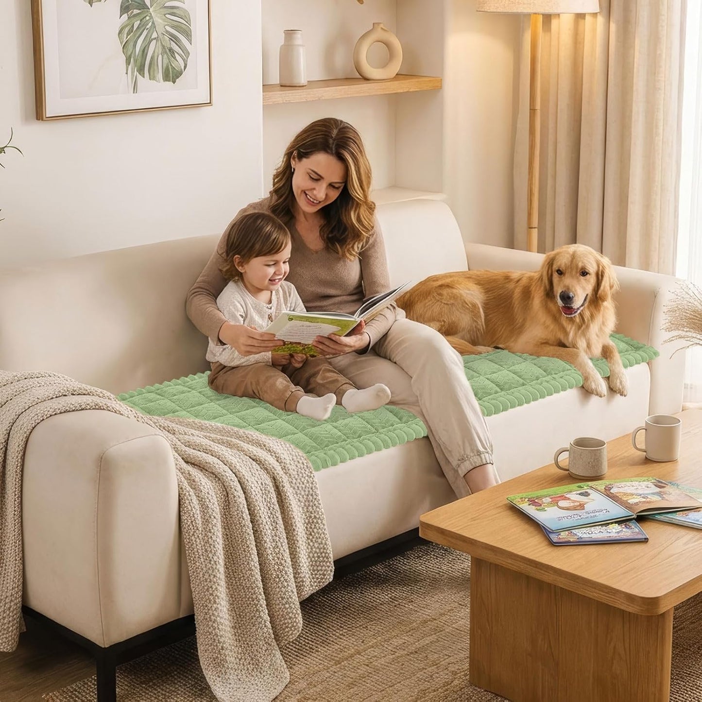 Smiry Non Slip Couch Covers for Dogs, Fuzzy Pet Couch Covers for 2-3 Cushion Sofa Pet Friendly, Soft Sofa Slipcovers Cushion Furniture Protector Washable (Beige, 27.6" x 59")