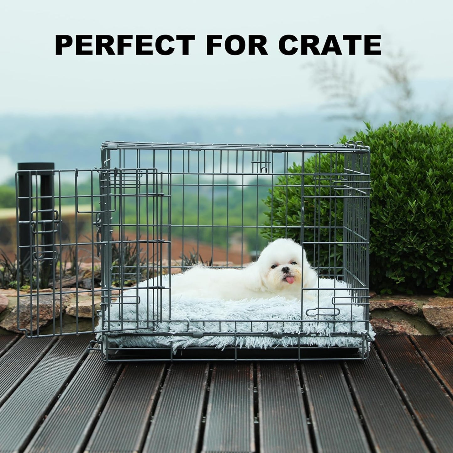 Bedfolks Waterproof Dog Crate Bed, Plush With Removable Washable Cover, Faux Fur Crate Pad for Medium Dogs, Fluffy Kennel 29"x21", Dark Grey