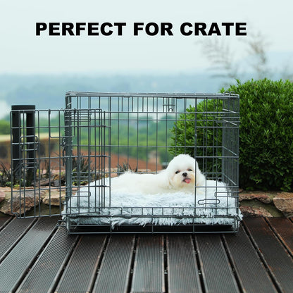 Bedfolks Waterproof Dog Crate Bed, Plush With Removable Washable Cover, Faux Fur Crate Pad for Medium Dogs, Fluffy Kennel 29"x21", Dark Grey