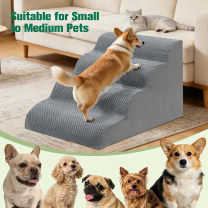 Dog Stairs for Couch, 3 Steps 13.8" H Non-Slip Pet Stair, Balanced Stable Pet Ramp for Small Dogs, Indoor Furniture Step, Gray