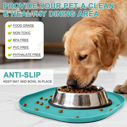 Small Silicone Pet Food Mat with Raised Edge for Food and Water Bowl, Square Dog Feeding Mats, Cat Food Trays for Floor Waterproof, Rubber Tray for Dogs and Cats, 12 x 12 x 0.7 Light Olive Green