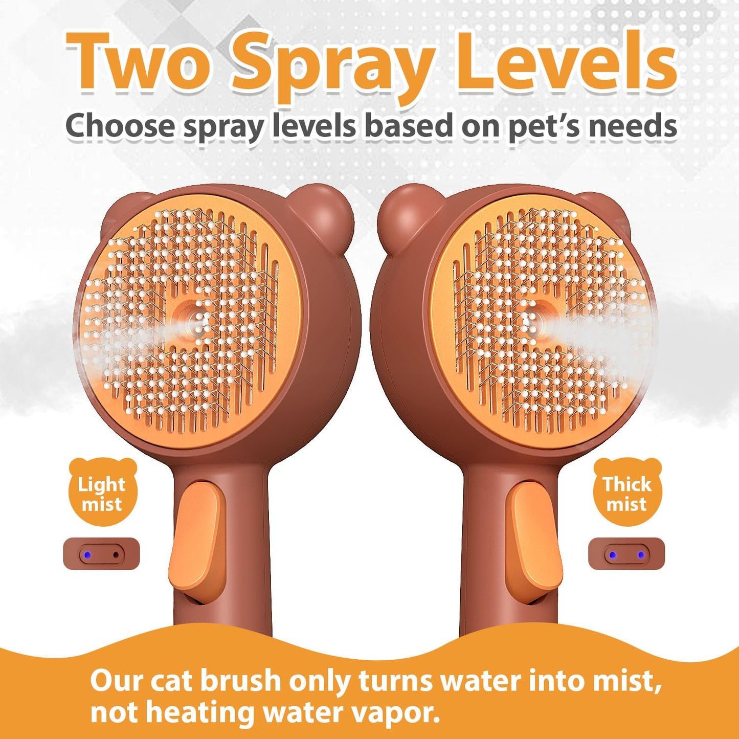 Double-Sided Pet Deshedding Dematting Comb & Steam Brush with 2 Spray Levels, Extra-Wide Detangling Undercoat Rake for Long-Hair Dogs & Cats Matted Fur, Knots, Rechargeable Grooming & Massage Tool