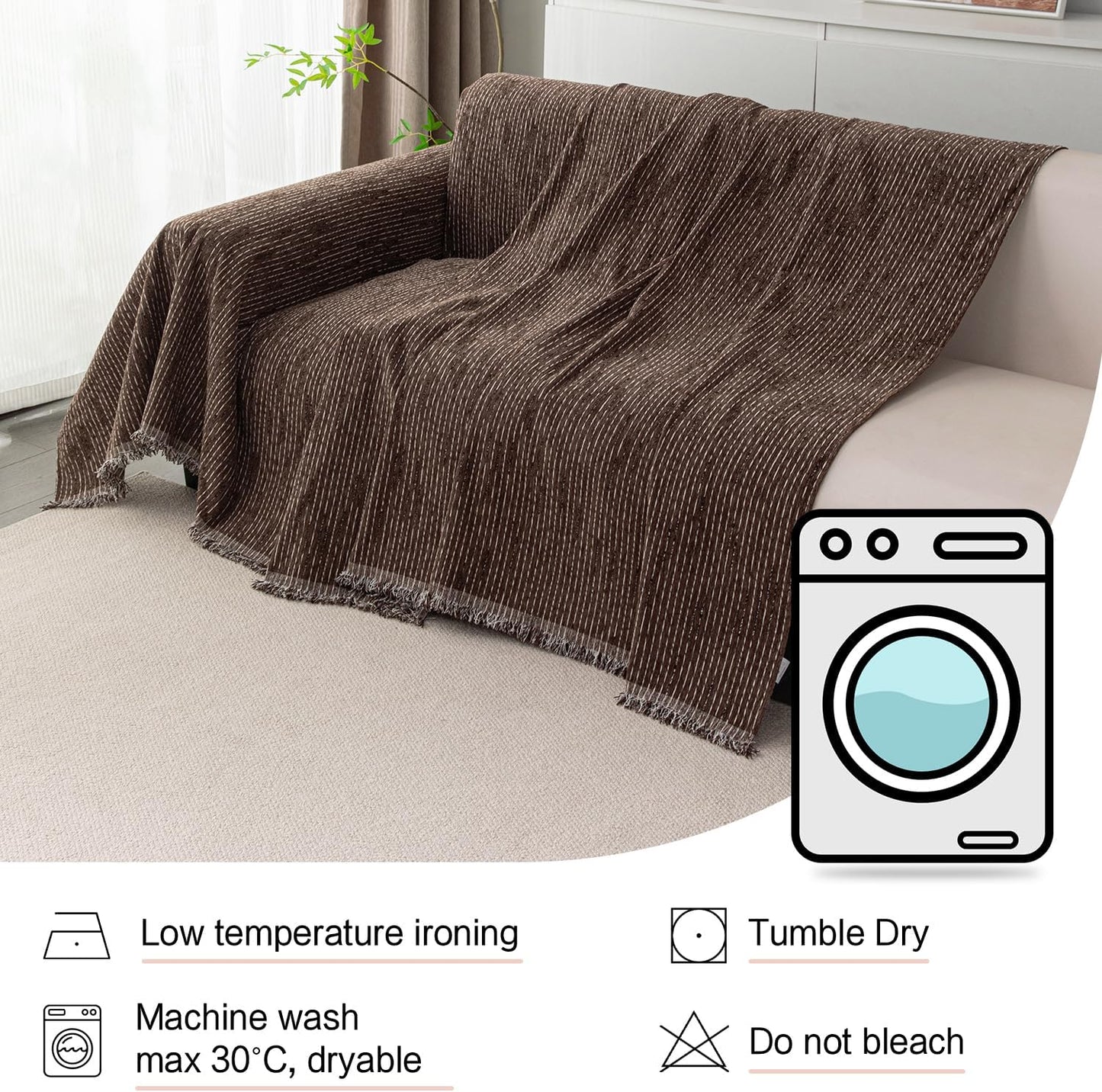 MYSKY HOME Couch Cover for Dogs, Washable Couch Covers, Non Slip Sofa Cover, Couch Cover 2 Cushion Sofa Dogs Furniture Protector with Tassels, Chenille Sofa Slipcover for Pets, 71"x118", Dark Grey
