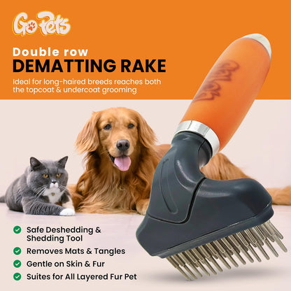 GoPets Self-Cleaning Slicker Brush for Dogs & Cats, Deshedding & Dematting Comb with Retractable Bristles, Undercoat Tool for Long Haired Dogs, Non-Slip Handle, Detangler for Mats & Shedding Fur