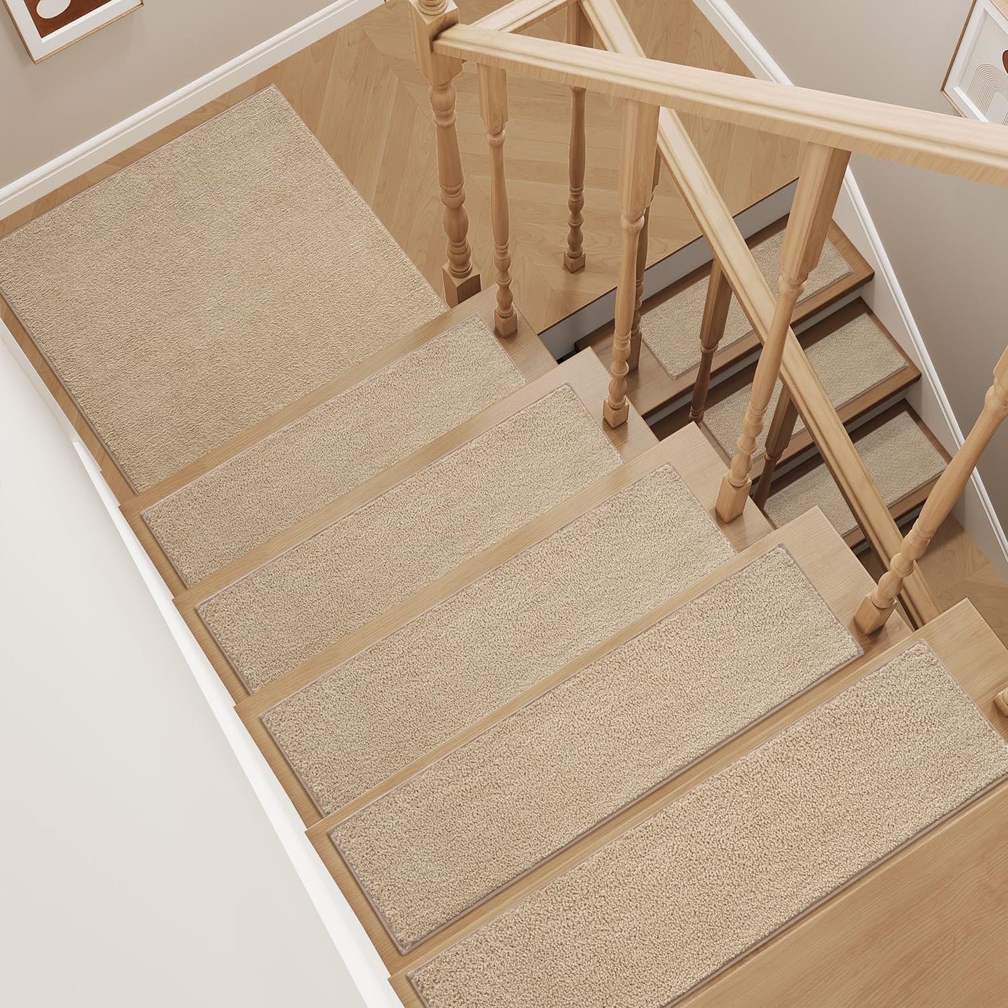tchdio Stair Treads Landing Mat Non Slip, Soft Stair Treads for Wooden Steps Indoor, Stair Carpet Treads Reusable Adhesive for Kids Elders and Pets, Washable Stair Rugs Stair Runner 31"x31" Beige