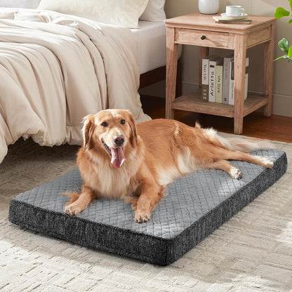 JOEJOY XL Dog Beds Large Sized Dog, Orthopedic Big Dogs Crate Bed with Washable Removable Cover, Extra Thick Egg-Crate Memory Foam Pet Beds up to 80 lbs, Grey, 41"x27"