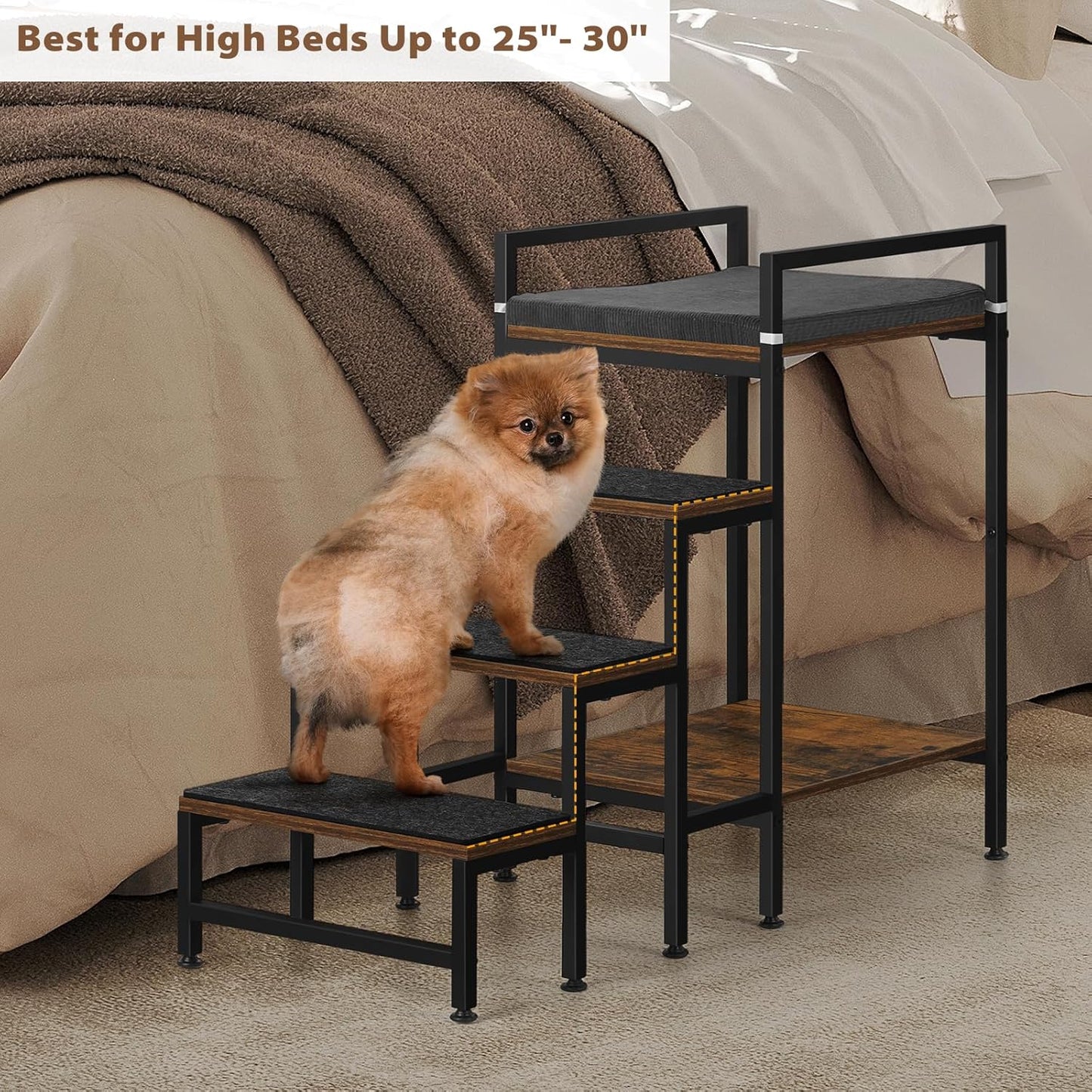 Dog Window Perch Dog Steps for High Beds and Couch, 22''H Non-Slip Stairs for Small Medium Cats, 4 Steps Pet Bunk Bed with Stair, Sturdy Frame