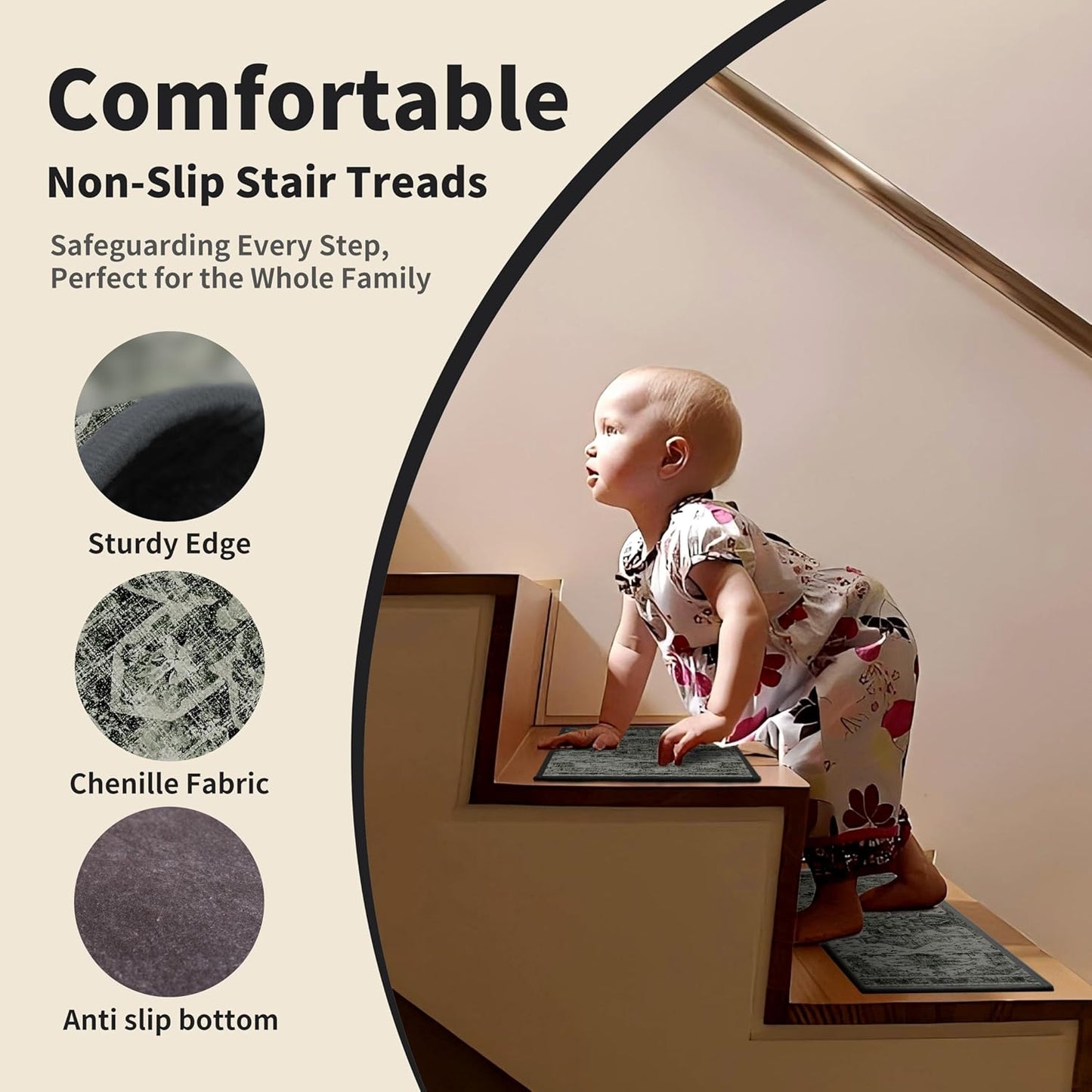 Non-Slip Stair Treads for Wooden Steps 15pcs,8"x30" Stair Carpet Treads for Indoor Use,Peel and Stick Stair Runners,Washable Reusable Adhesive Backing,Pet-Friendly Stair Capet for Kids,Elders,Dogs