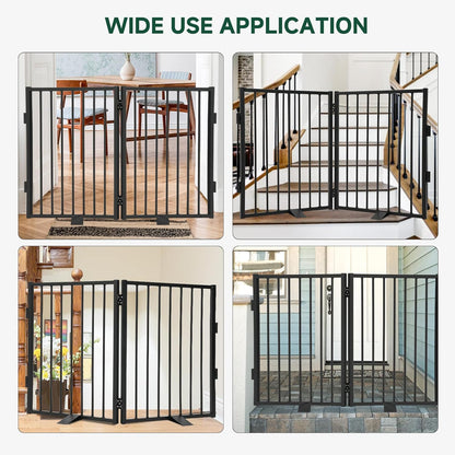 Snagle Paw Full Metal Freestanding Dog Gate,Indoor Dog Gate with Floor Protect Support Feet, 40x24 Inches Foldable Dogs Barrier for Stairs, Hallways and Doorways (24'' H 2 Panel, White