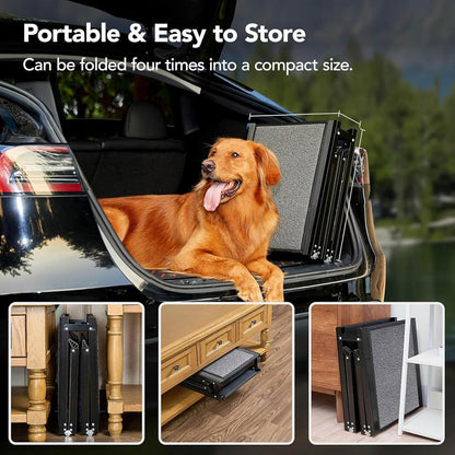 Extra Long Dog Ramp for Car, SUV & Truck - Portable Folding Pet Ramp for Large Dogs (Up to 250lbs) with Non-Slip Rug Surface & Safety Rope - Lightweight Aluminum for Easy Storage, (71" X19.5")