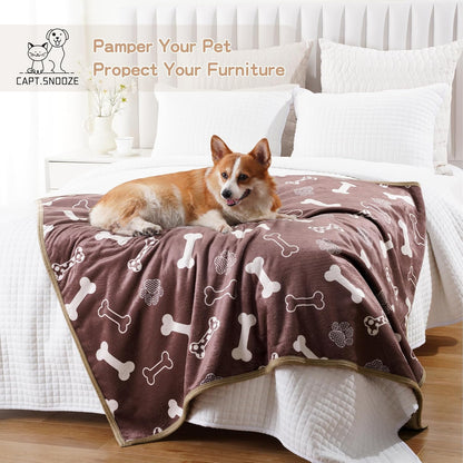 Waterproof Dog Blankets Pet Blanket 50"x60", Soft Fluffy Sofa Car Bed Protector, Reversible Sherpa Fleece Dog Blanket for Large Dogs (Dark Grey-Paws)