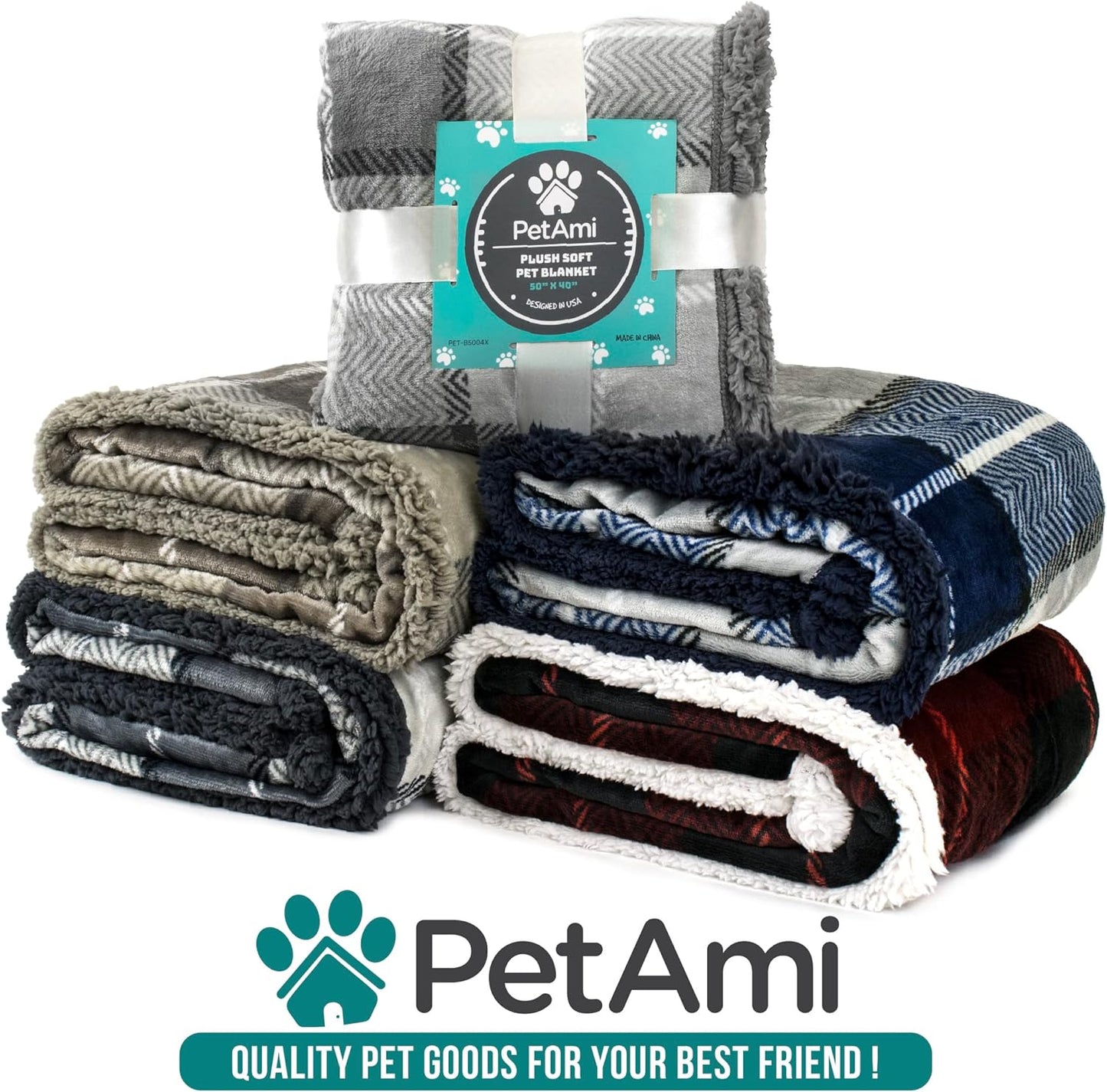 PetAmi Waterproof Dog Blanket for Couch, Large 60x40, Pee Proof Sherpa Fleece Reversible Pet Throw, Furniture Protector for Bed Sofa Kennel, Soft Washable Cover for Medium Dogs Cats, Grey Sherpa