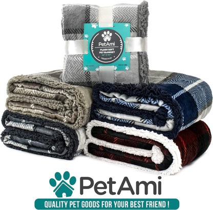 PetAmi Waterproof Dog Blanket for Couch, Large 60x40, Pee Proof Sherpa Fleece Reversible Pet Throw, Furniture Protector for Bed Sofa Kennel, Soft Washable Cover for Medium Dogs Cats, Grey Sherpa