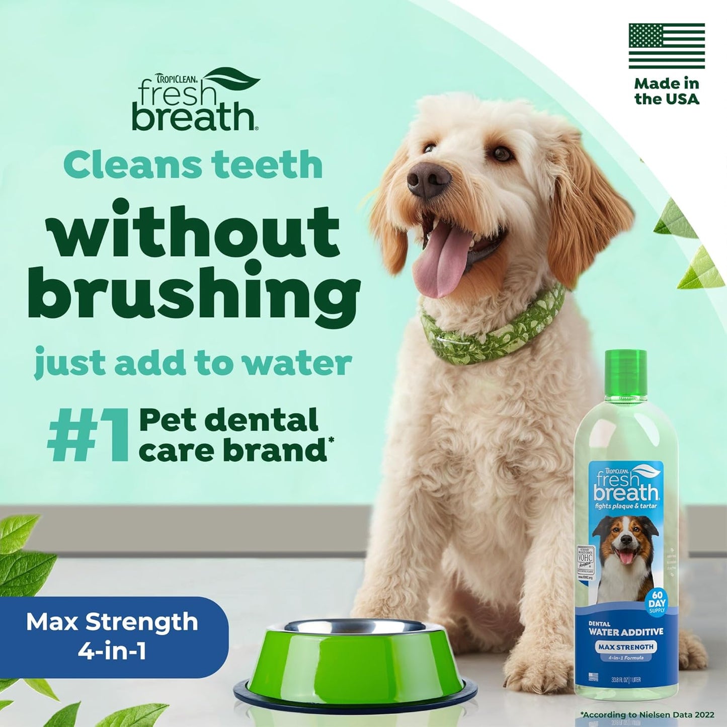 TropiClean Fresh Breath Water Additive for Dogs, Dog Breath Freshener and Teeth Cleaning Solution, No Toothpaste or Toothbrush Required, 16oz.