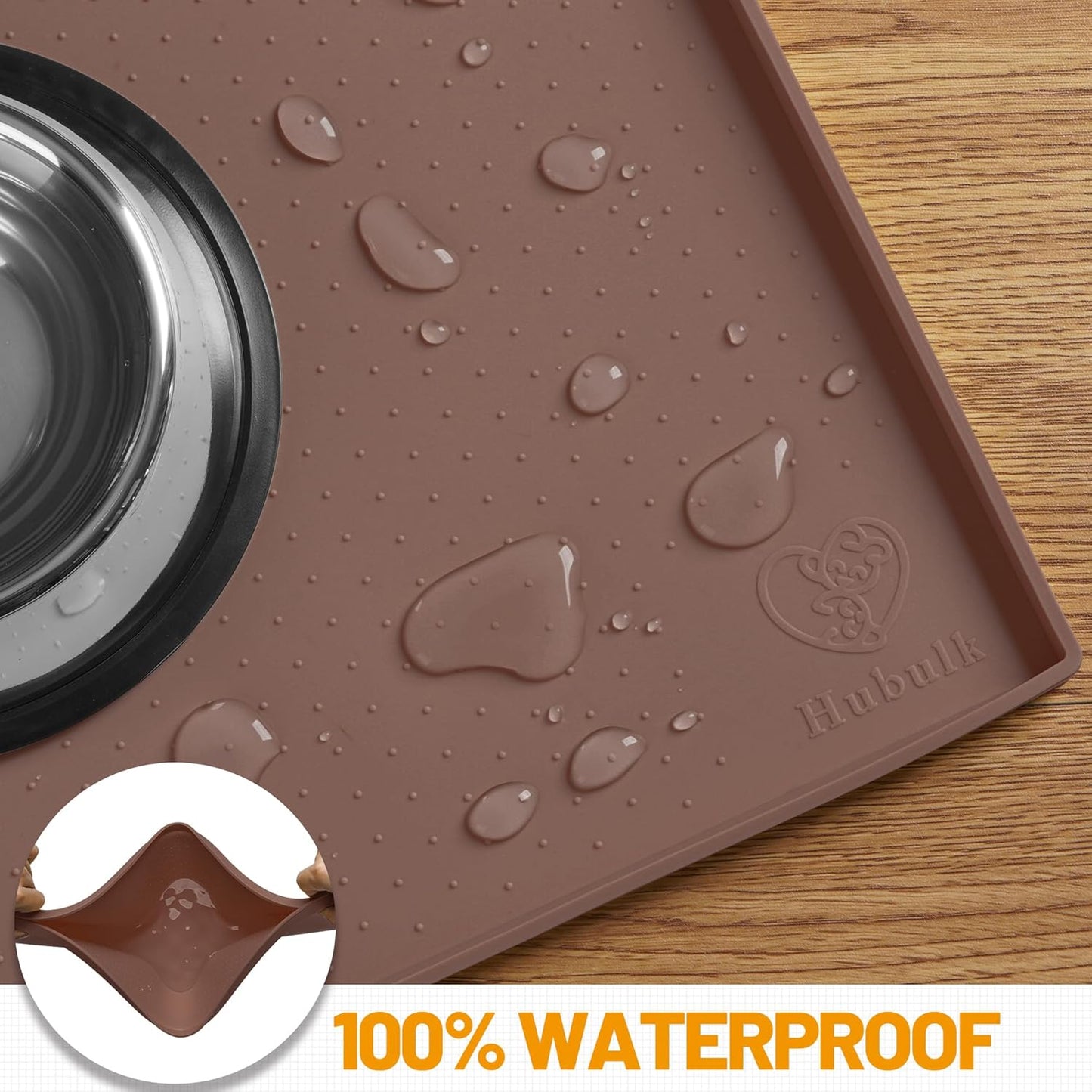 Hubulk Dog Feeding Mat,100% Waterproof Food Grade Silicone Pet Food and Water Bowl Placemat,Dishwasher, High Raised Edge to Prevent Spills,Nonslip Tray to Stop Messes on Floor (19"x12"x0.5", Grey)